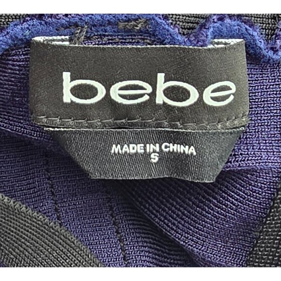 Women's - Bebe Navy Blue & Black Cropped Bandage Top, Size Small - Picture 4 of 7